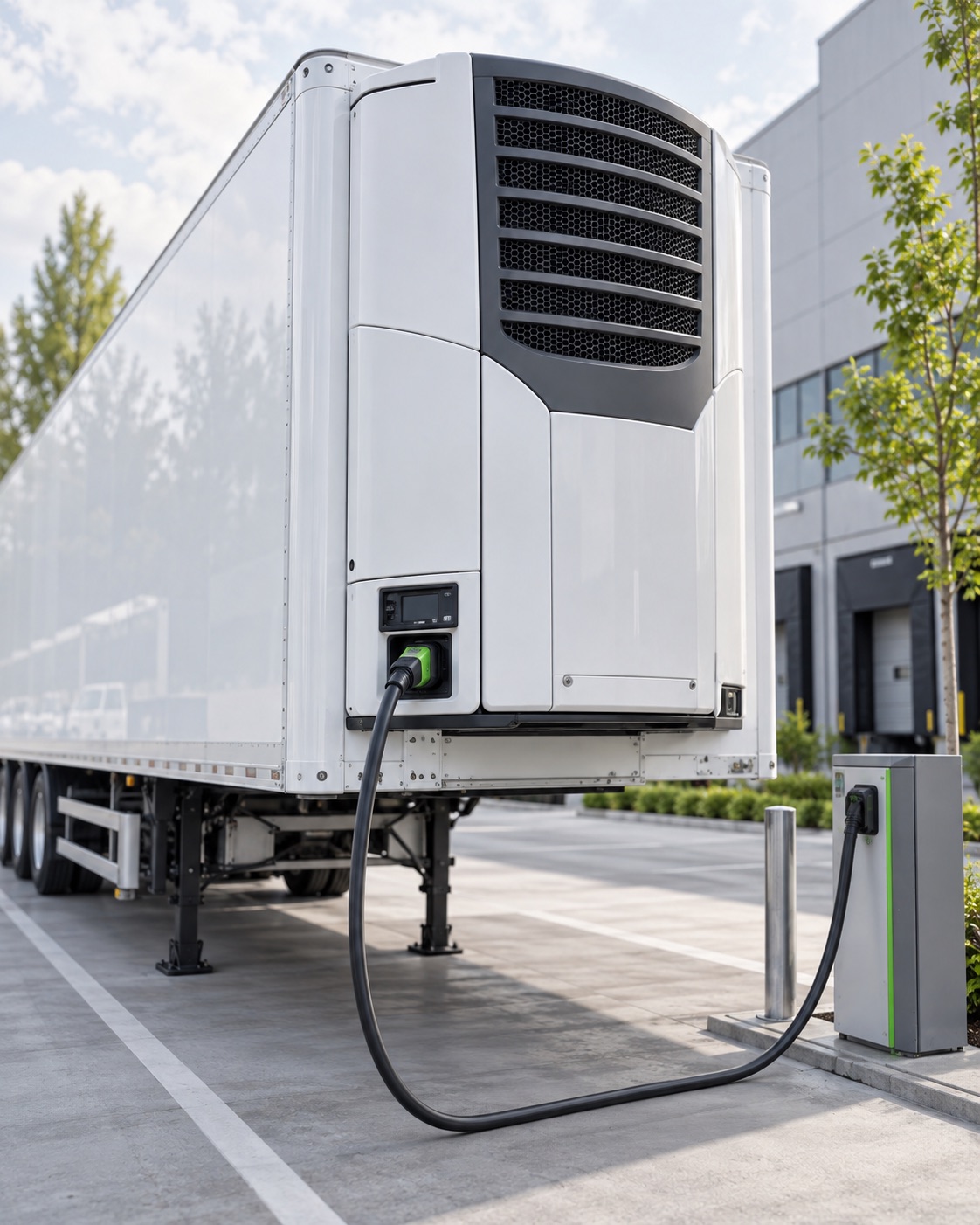 Elektrisches Kühlaggregat mit Stromanschluss am Logistikstandort